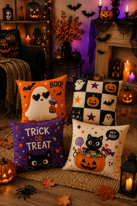 Spooky Vibes – Halloween 4'lü Dekoratif Kırlent Kılıfı