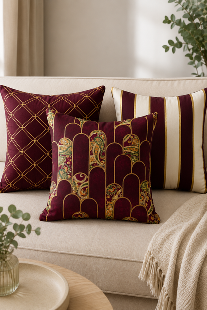 Bordo Elegance - 3 Kırlent Kılıfı
