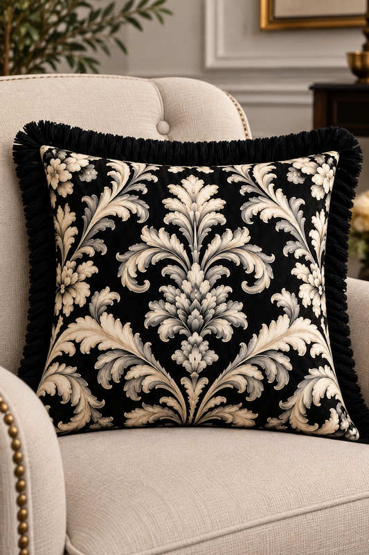 Noir Luxe - 4 Saçaklı Kırlent Kılıfı
