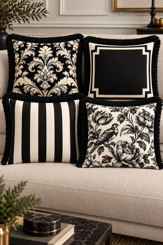 Noir Luxe - 4 Saçaklı Kırlent Kılıfı