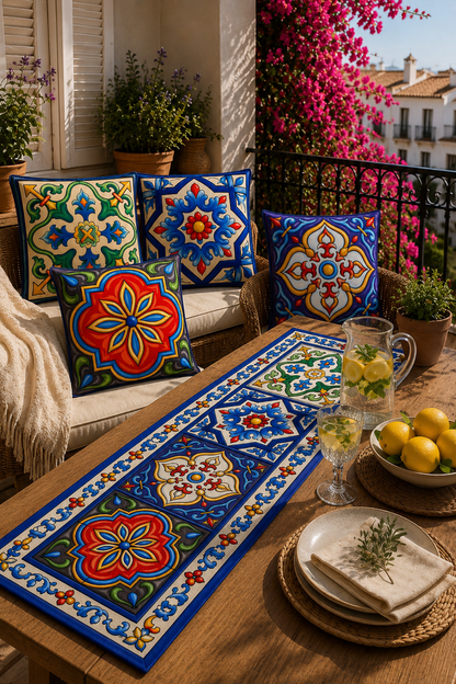 Majolica - 4 Kırlent Kılıfı & 1 Runner Seti