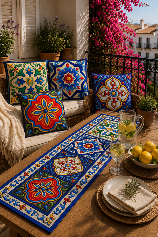 Majolica - 4 Kırlent Kılıfı & 1 Runner Seti