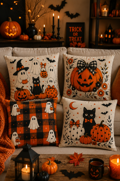 🎃 Halloween Dreams – Dekoratif 4'lü Kırlent Kılıfı Seti