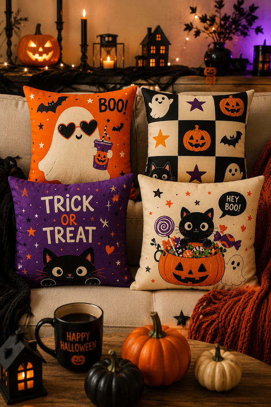 Spooky Vibes – Halloween 4'lü Dekoratif Kırlent Kılıfı